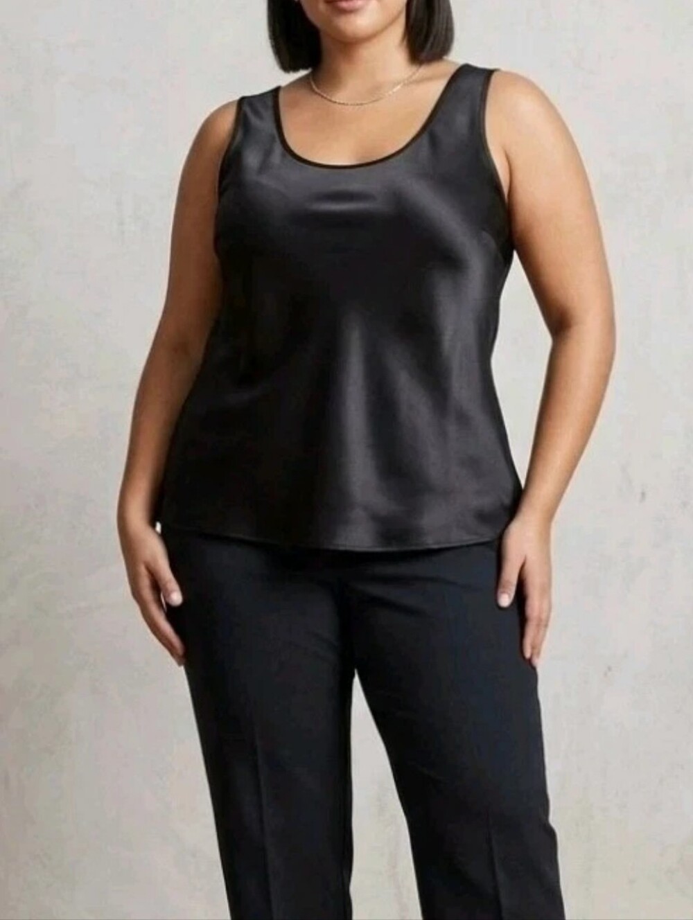 Vintage 90s Honors Intimates Black Satin Top Silky Cami Tank Minimalist Boho